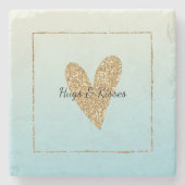 アクアグラデーション金ゴールドグリッターハート ストーンコースター (正面)