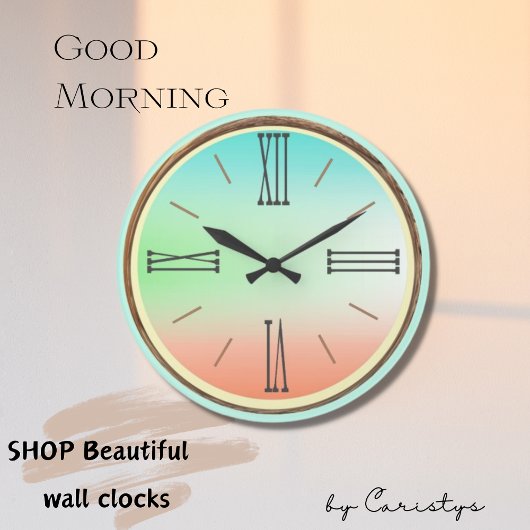 アクアグラデーション、グリーン、サンゴ ラージ壁時計