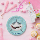 アクアグリッターキッズシャーク誕生日紙プレート ペーパープレート (パーティー)