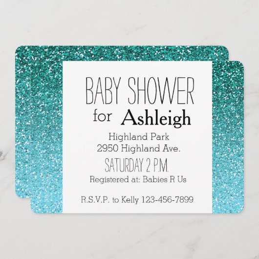 アクアグリッターグラデーションベビーシャワー 招待状 (正面/裏面)