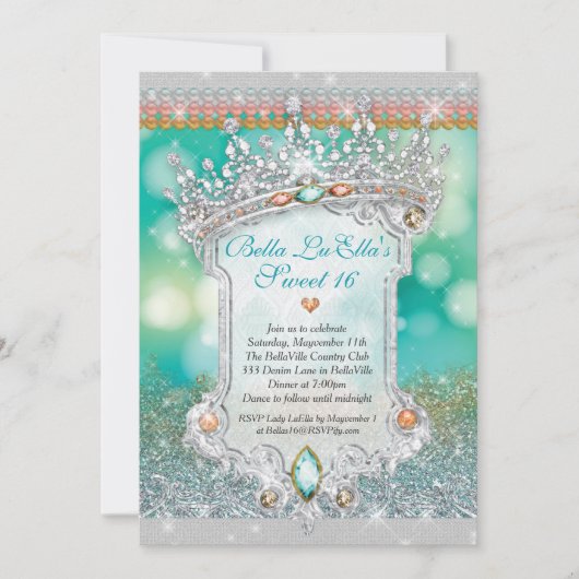 アクアグリッターティアラスウィート16招待状 招待状 (正面)