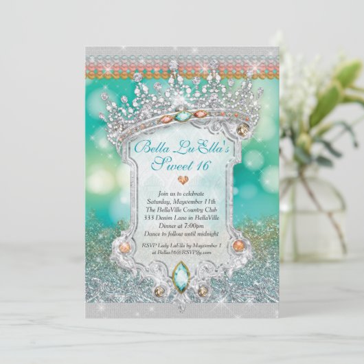 アクアグリッターティアラスウィート16招待状 招待状 (スタンド正面)