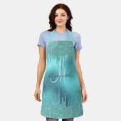 アクアグリッタードリップ金属箔パーソナライズされた エプロン (着用した状態)