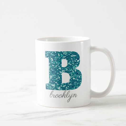 アクアグリッターパターン文字B名Mug コーヒーマグカップ (右)