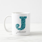 アクアグリッターパターン文字J名Mug コーヒーマグカップ (左)