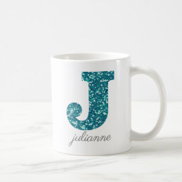 アクアグリッターパターン文字J名Mug コーヒーマグカップ