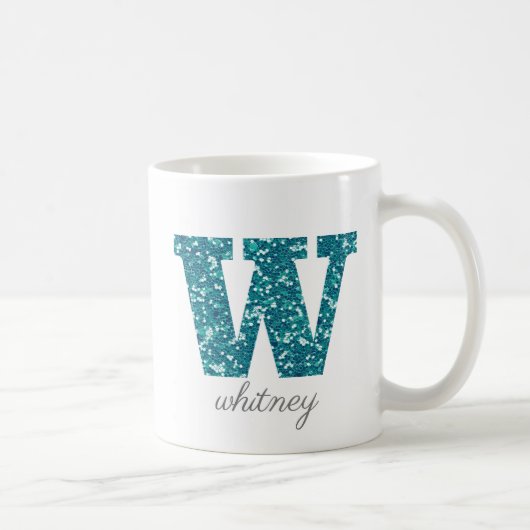 アクアグリッターパターン文字W名Mug コーヒーマグカップ (右)
