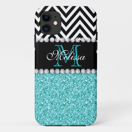 アクアグリッターブラックシェモノグラムのブロン Case-Mate iPhoneケース (裏面)