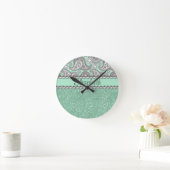 アクアグリッターペイズリーライン岩プリントパターン ラウンド壁時計 (ホーム)