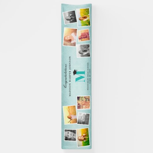 アクアグリッターモノグラム10写真卒業パーティー 横断幕 (縦)