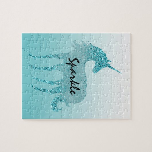 アクアグリッターユニコーンパーソナライズされた引用文 ジグソーパズル (横)