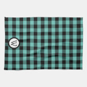 アクアグリーンとブラックバッファロープライドとモノグラム キッチンタオル (横)