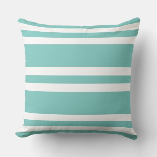 アクアグリーンと白ストライプの色 クッション (正面)