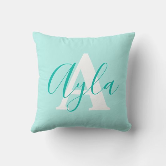 アクアグリーンの文字Aを意味するアリヤ名 クッション (裏面)
