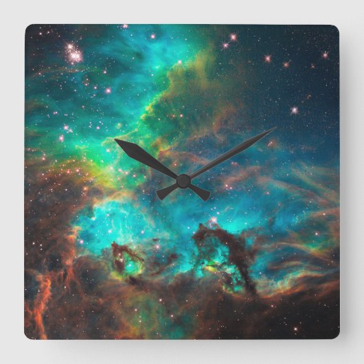 アクアグリーンの星団 天体 スクエア壁時計 (正面)