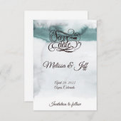 アクアグリーンの水彩で「save the date」 セーブザデート (正面/裏面)