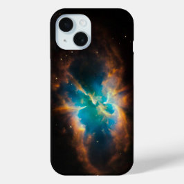 アクアグリーンの輝く星雲の写真 iPhone 15ケース
