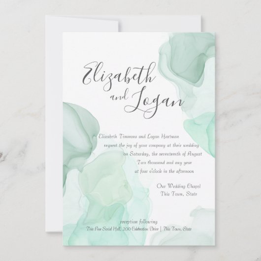 アクアグリーンウォーターカラーモーション抽象芸術結婚ズ 招待状 (正面)