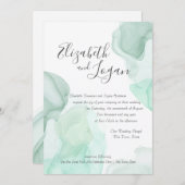 アクアグリーンウォーターカラーモーション抽象芸術結婚ズ 招待状 (正面/裏面)