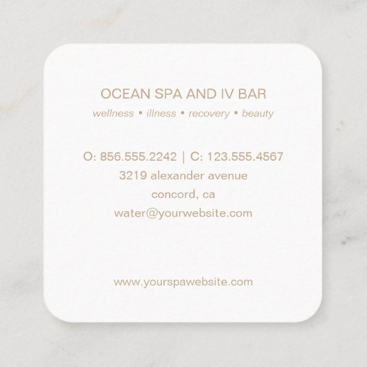 アクアグリーンウォーターカラーIVセラピーウェルネスデイスパ スクエア名刺 (裏面)