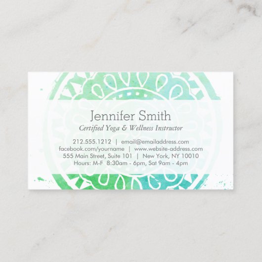 アクアグリーンウォーター色マンダラヨガとウェルネス 名刺 (裏面)