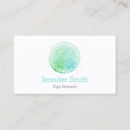 アクアグリーンウォーター色マンダラヨガとウェルネス 名刺 (正面)