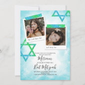 アクアグリーングリッタースターズバルミツワー招待状 招待状 (正面)