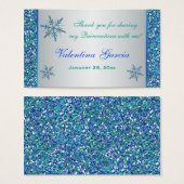 アクアグリーンシルバースノーフレークキンセアニェラメッセージカード (正面&裏面)