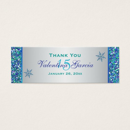 アクアグリーンシルバースノーフレークキンセアニェラメッセージカード (正面)