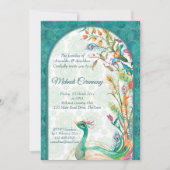 アクアグリーンティール（緑がかった色）アラビアフローラクジャックメンディ 招待状 (正面)
