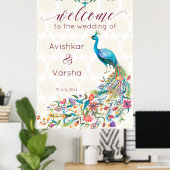 アクアグリーンティール（緑がかった色）アラビアフローラ孔雀へようこそ ポスター (ホームオフィス)