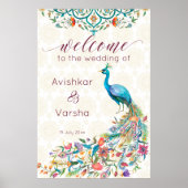 アクアグリーンティール（緑がかった色）アラビアフローラ孔雀へようこそ ポスター (正面)