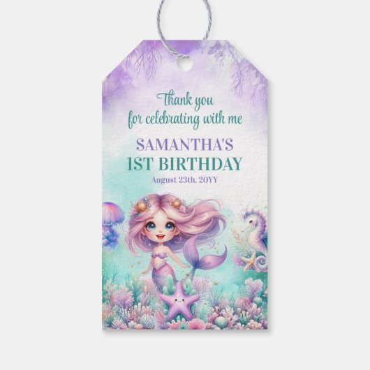 アクアグリーンパープルリトルマーメイドガール1st誕生日 ギフトタグ (裏面)