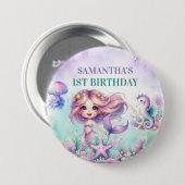 アクアグリーンパープルリトルマーメイド1stバースデーガール 缶バッジ (正面&裏面)