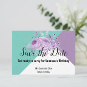 アクアグリーンパープル薄紫フローラ保存日 出欠カード (スタンド正面)