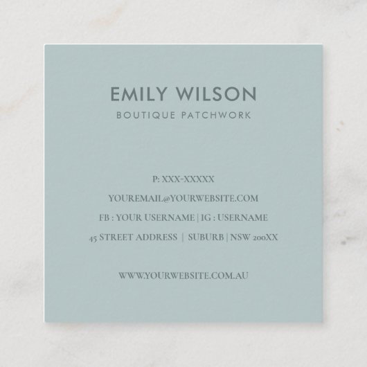 アクアグリーンピーチ裁縫機ありがとうショッピング スクエア名刺 (裏面)