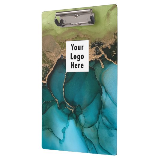 アクアグリーンブラックティール(緑がかった色)金ゴールドDIYロゴジャーナル クリップボード (左)