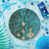 アクアグリーンメルマイズスケールと金ゴールドグリッター ペーパープレート (パーティー)