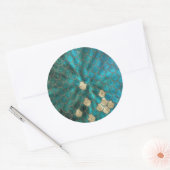 アクアグリーンメルマイズスケールと金ゴールドグリッター ラウンドシール (封筒)