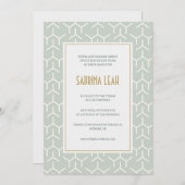 アクアグリーンモダン模様バルミツワー 招待状 (正面/裏面)