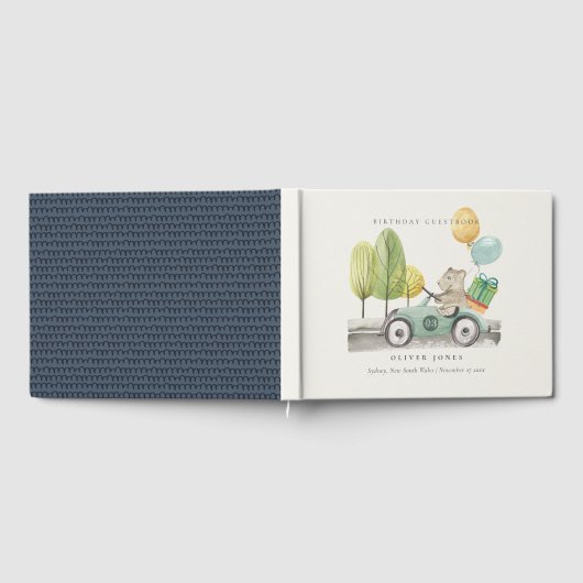 アクアグリーン任意の年齢の誕生日パーティテディカー ゲストブック (全面)