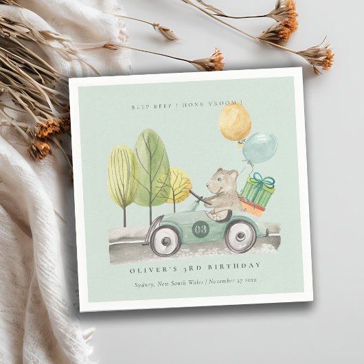 アクアグリーン任意の年齢の誕生日パーティテディカー スタンダードカクテルナプキン