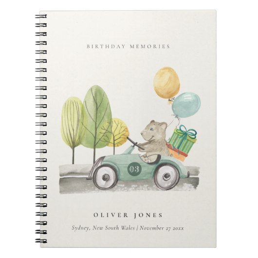 アクアグリーン任意の年齢の誕生日パーティテディカー ノートブック (正面)