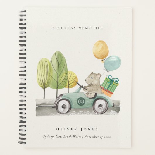 アクアグリーン任意の年齢の誕生日パーティテディカー プランナー手帳 (正面)