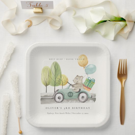 アクアグリーン任意の年齢の誕生日パーティテディカー ペーパープレート (ウェディング)