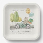 アクアグリーン任意の年齢の誕生日パーティテディカー ペーパープレート (正面)