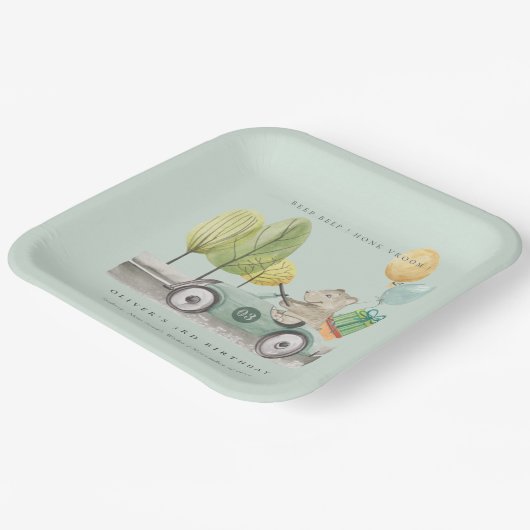 アクアグリーン任意の年齢の誕生日パーティテディカー ペーパープレート (傾斜あり)