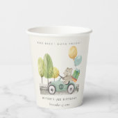 アクアグリーン任意の年齢の誕生日パーティテディカー 紙コップ (裏面)