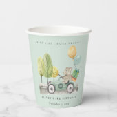 アクアグリーン任意の年齢の誕生日パーティテディカー 紙コップ (裏面)