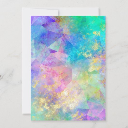 アクアグリーン数々のファイアオパール金ゴールドグラム90誕生日 招待状 (裏面)